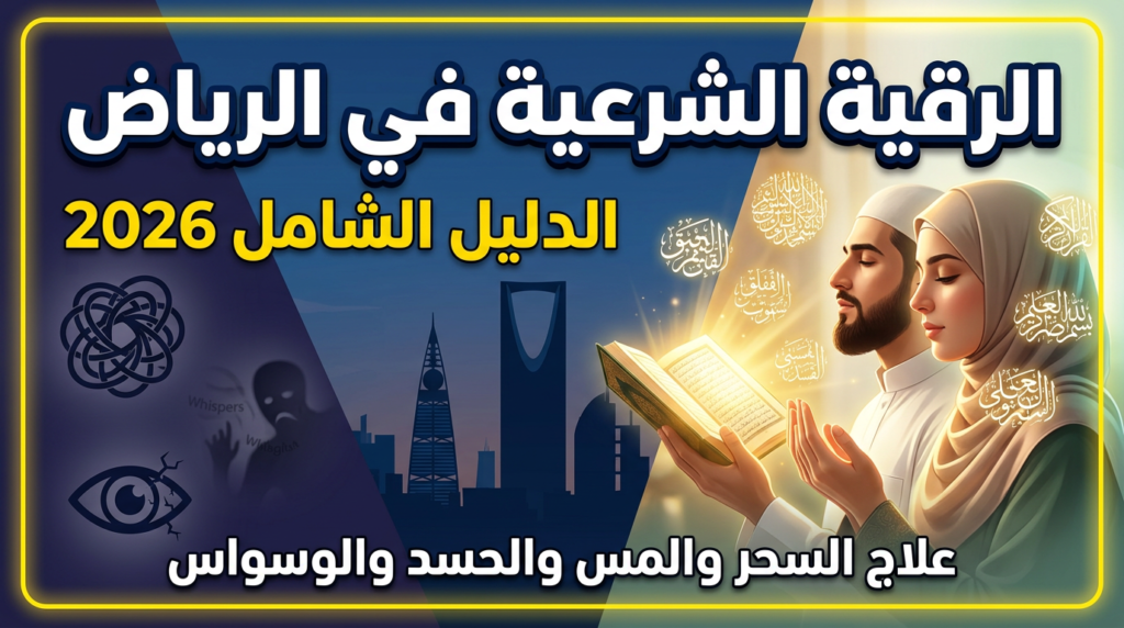 مصحف شريف وماء مرقي وزيت زيتون يرمز لخدمات الرقية الشرعية في الرياض.