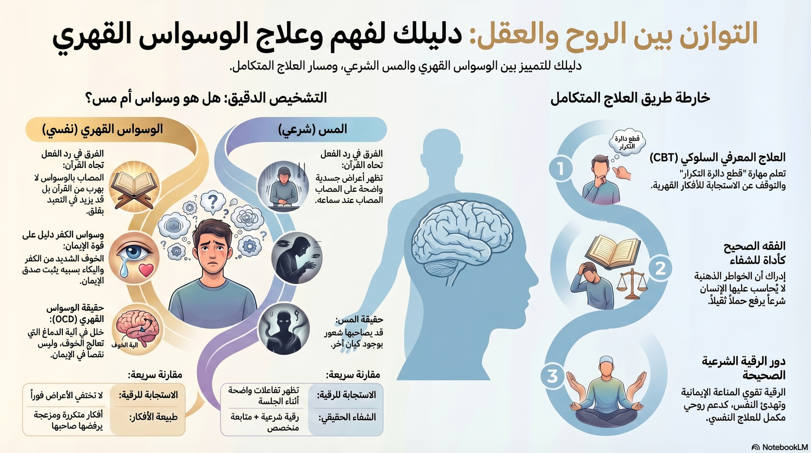 شخص يجلس بهدوء يفكر في علاج الوسواس القهري بالرقية الشرعية والطب النفسي.