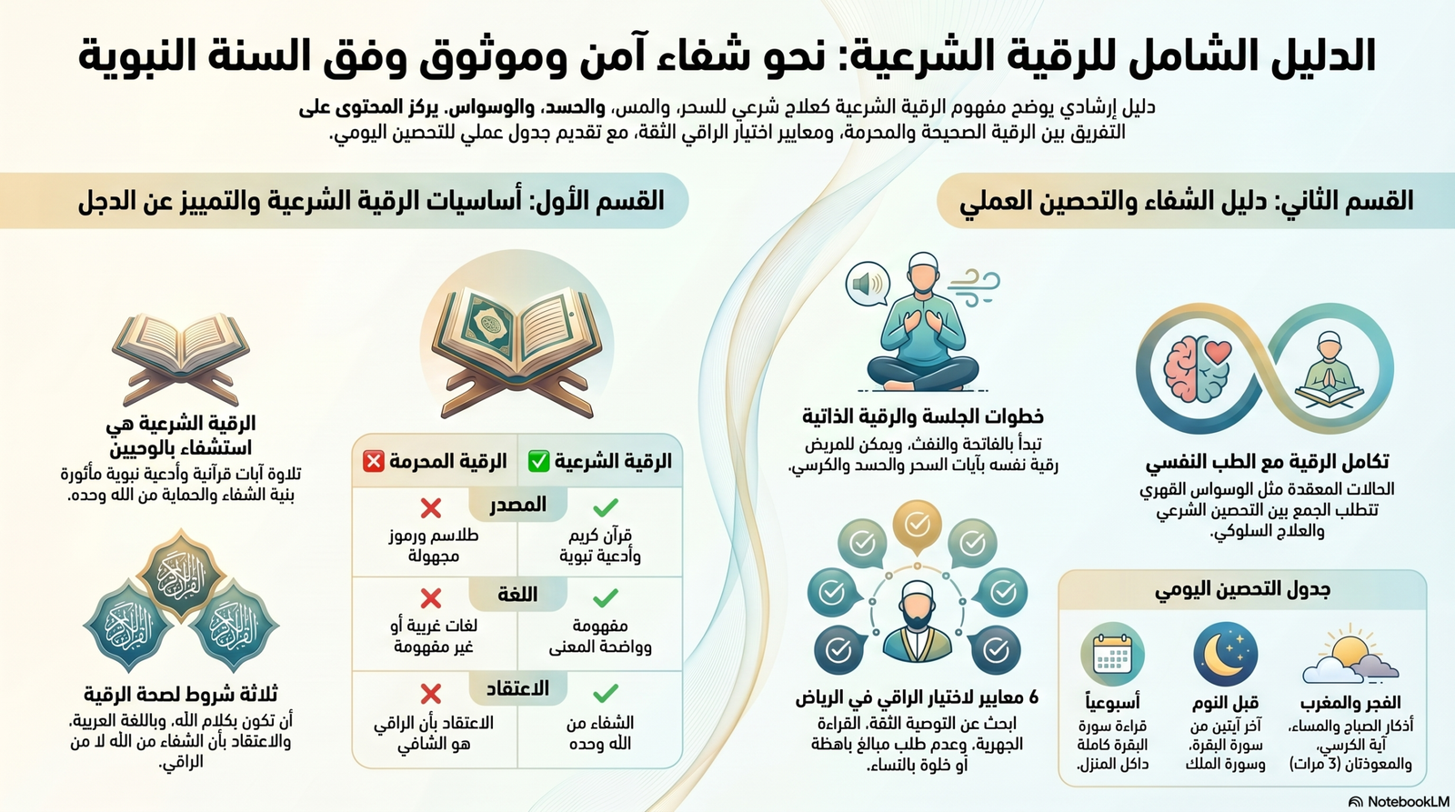 مصحف شريف وماء مرقي وزيت زيتون يرمز لخدمات الرقية الشرعية في الرياض.