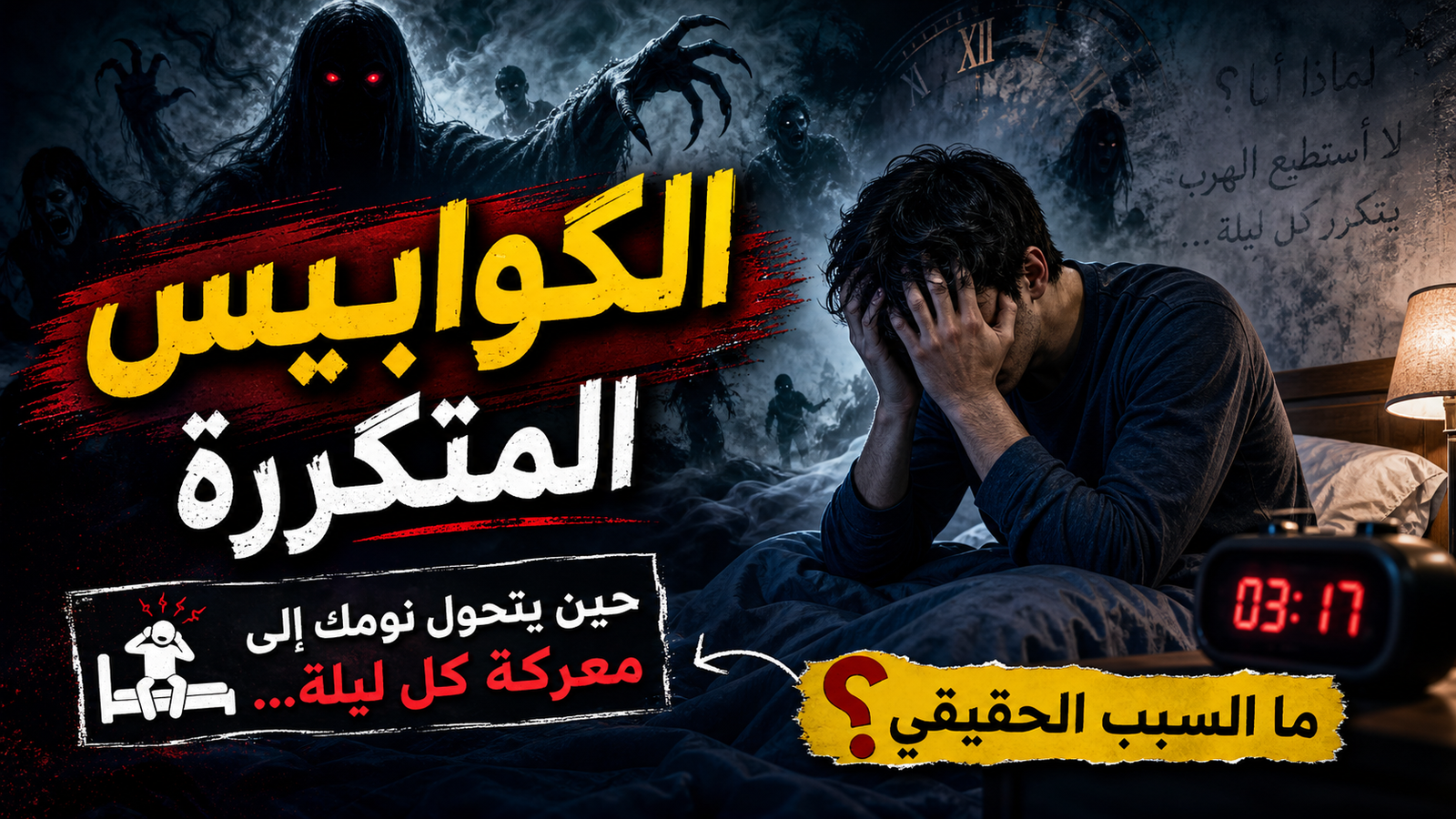 شخص يستيقظ فزعاً في الليل بسبب الكوابيس المتكررة.